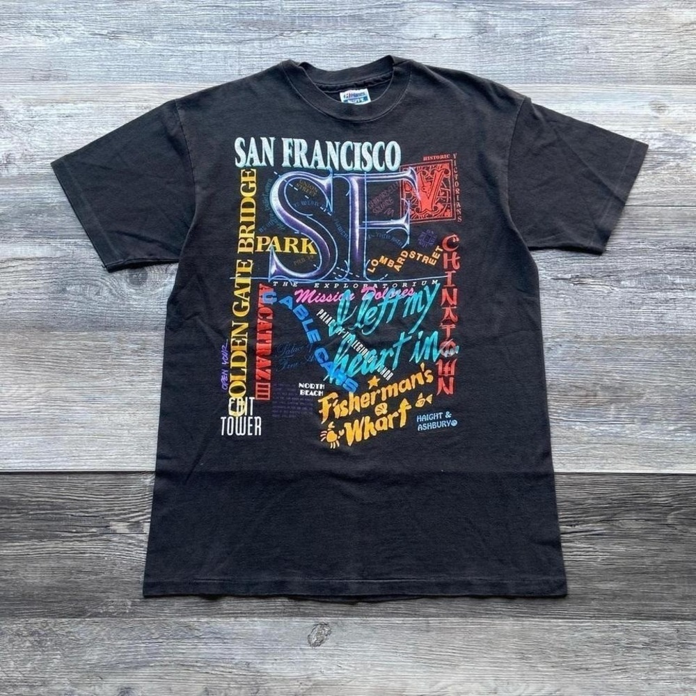 Vintage 80s 90s Black Hanes T-Shirt San Francisco Graphic‎ Tee 80s Hanes Beefy